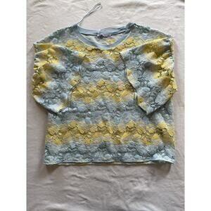 ZARA W&B Yellow & Blue Lace Floral Knit Top – Size M
